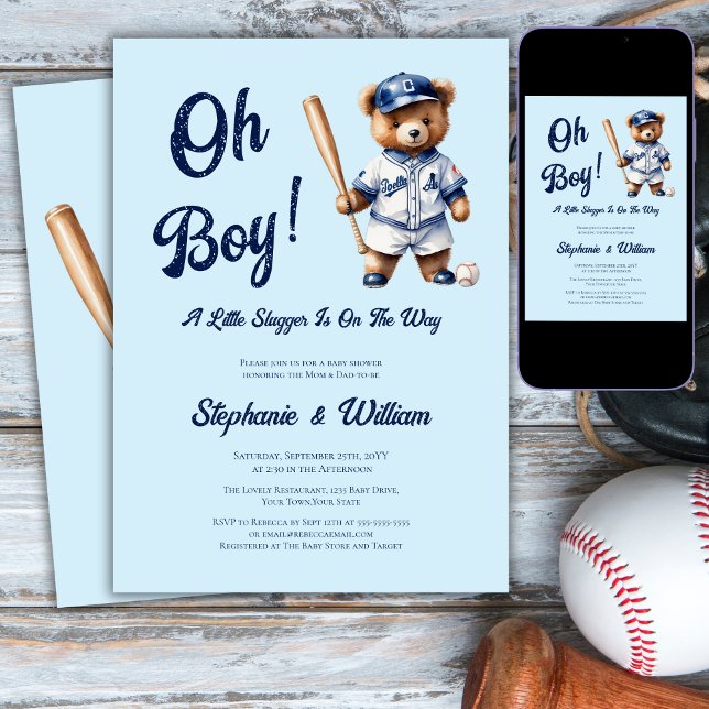 Invitation Oh Boy Baseball  Baby Shower Ourson Mignon (Créateur téléchargé)