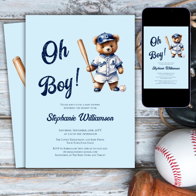 Invitation Oh Boy Baseball  Baby Shower Ourson Mignon (Créateur téléchargé)