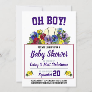 Invitation Oh Boy Baseball en Baby shower Fleurs