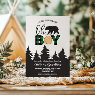 Invitation Oh Boy Bear Buffalo Plaid Baby shower
