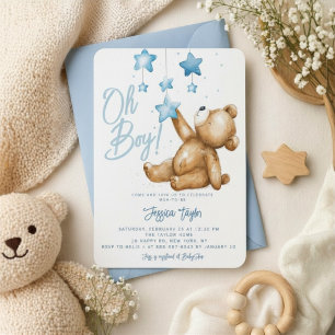 Invitation Oh Boy Bear Star Mobile Watercolor Baby shower gar