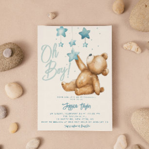 Invitation Oh Boy Bear Star Mobile Watercolor Baby shower gar