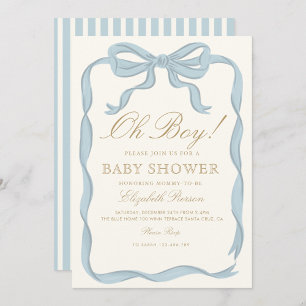 Invitation Oh boy Bleu Ruban Cute Baby shower élégant