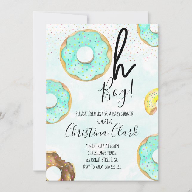 Invitation Oh Boy Blue Donut Baby shower à thème (Devant)