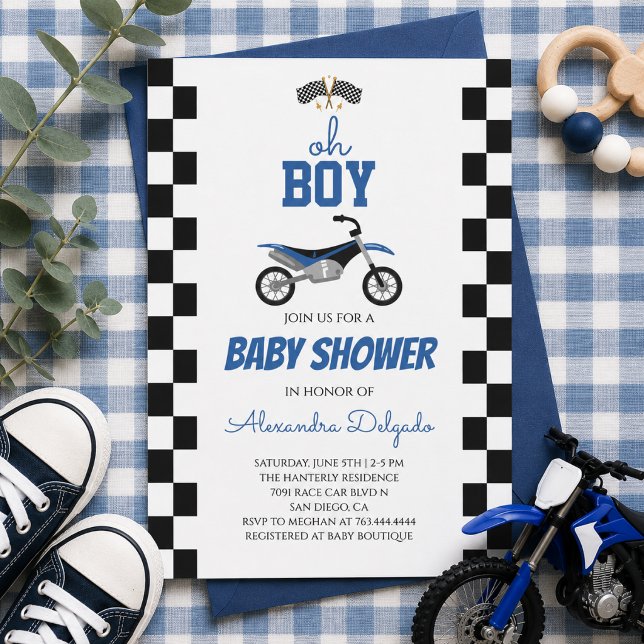 Invitation Oh Boy Blue Fête de Naissance Motocross (Créateur téléchargé)