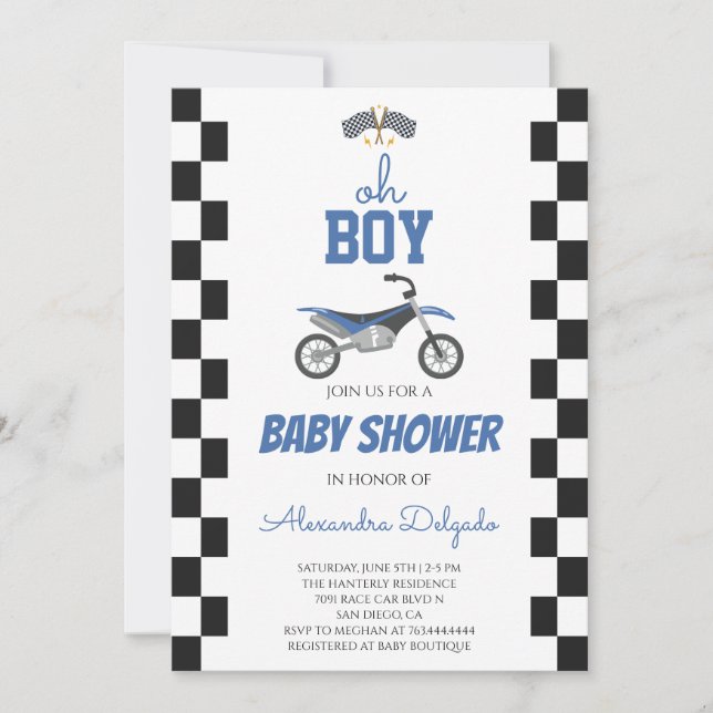 Invitation Oh Boy Blue Fête de Naissance Motocross (Devant)