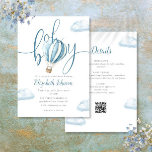 Invitation Oh Boy Blue Hot Air Balloon Tout En Un Baby shower