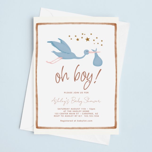 Invitation Oh Boy Boho Baby shower de cigogne (Créateur téléchargé)