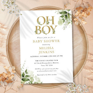 Invitation Oh Boy Botanical Greenery Gold Baby Shower