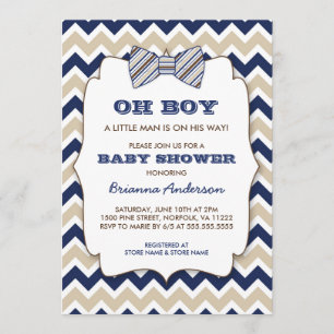 Invitation OH BOY Bowtie baby shower / marine brun chevron br