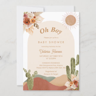 Invitation Oh Boy Cactus Baby shower du désert Sud-Ouest