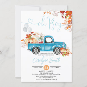 Invitation Oh Boy Citrouille Blue Truck Baby shower d'automne