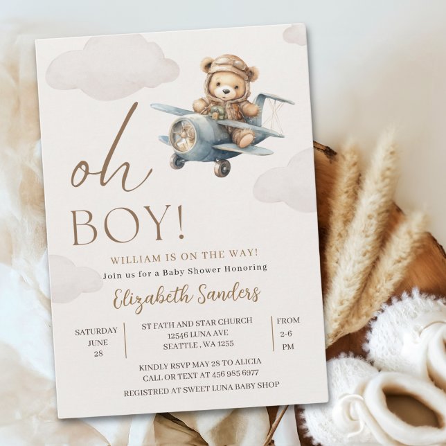 Invitation Oh Boy,  Cute Bear Baby shower boy (Créateur téléchargé)