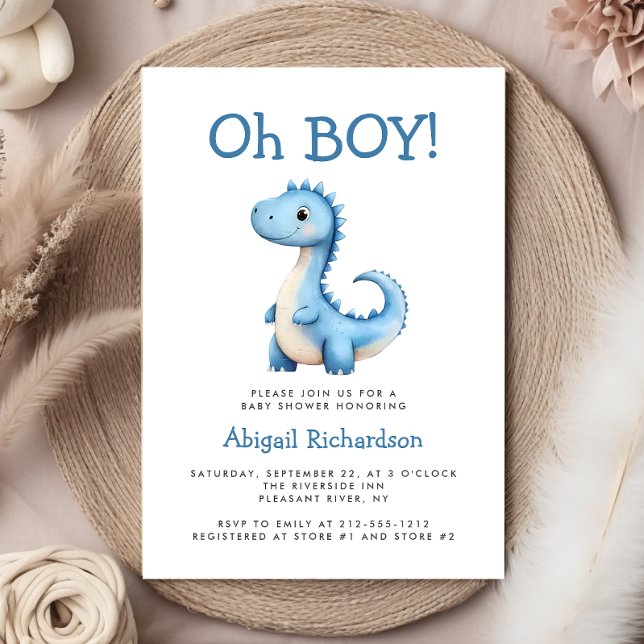 Invitation Oh Boy Cute Blue Dinosaur Baby shower (Créateur téléchargé)