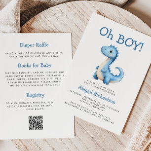 Invitation Oh Boy Cute Blue Dinosaur Code QR Baby Shower