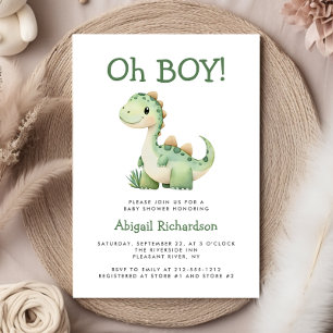 Invitation Oh Boy Cute Green Dinosaur Baby shower