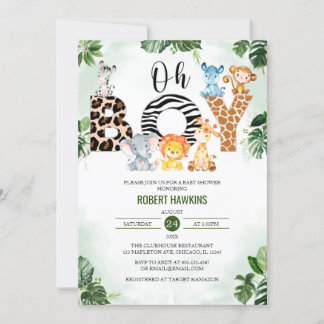 Invitation Oh Boy Cute Jungle Baby shower Safari