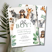 Oh Boy Cute Safari Animaux Baby shower verdoyant
