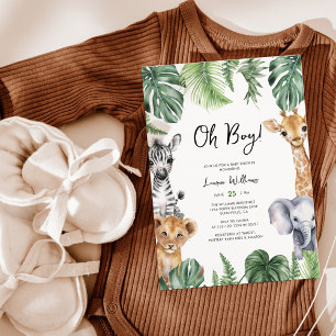 Invitation Oh Boy Cute Safari Animaux Baby shower verdoyant