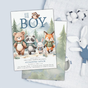 Invitation Oh Boy Cute Woodland Animal Randonnée Baby shower