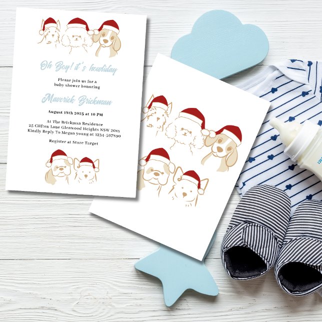 Invitation Oh Boy Cuties Puppy Christmas Howliday Baby shower (Créateur téléchargé)