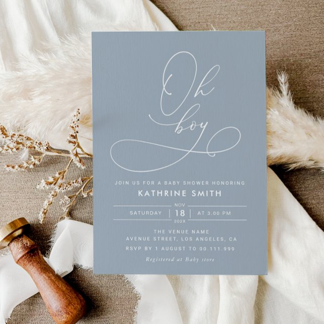 Invitation Oh Boy Dusty baby shower bleu (Créateur téléchargé)