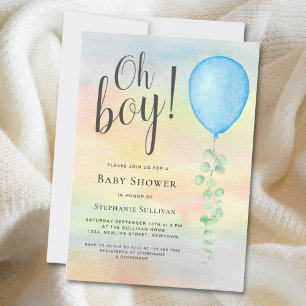 Invitation Oh Boy Eucalyptus Blue Balloon Baby shower Invitat