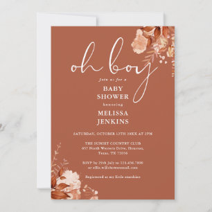 Invitation Oh Boy Floral Rustique Baby Shower Automne