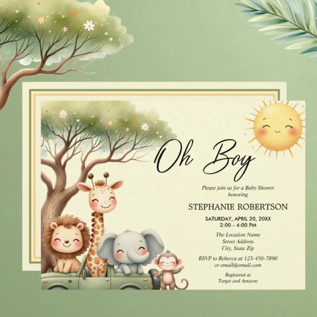 Invitation Oh boy fun safari animal boy baby shower (Créateur téléchargé)