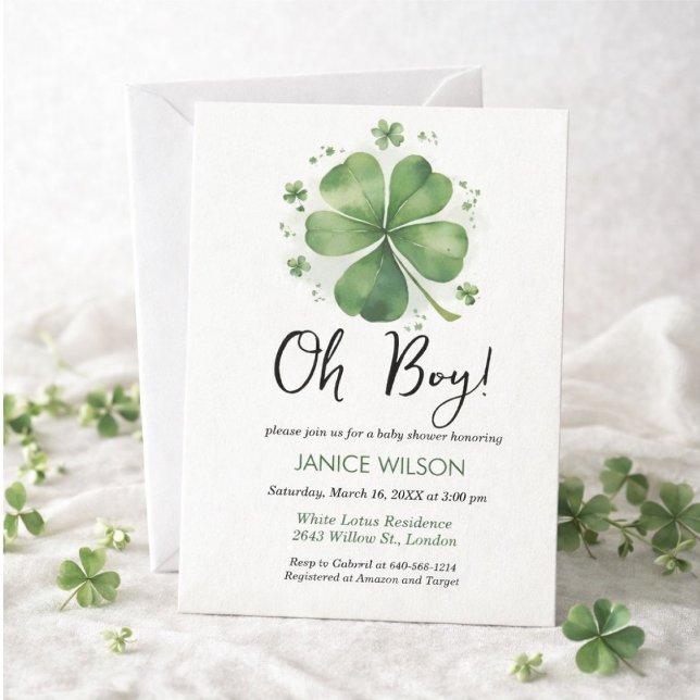 Invitation Oh Boy Green Shamrock St. Patricks Day Baby Shower (Créateur téléchargé)