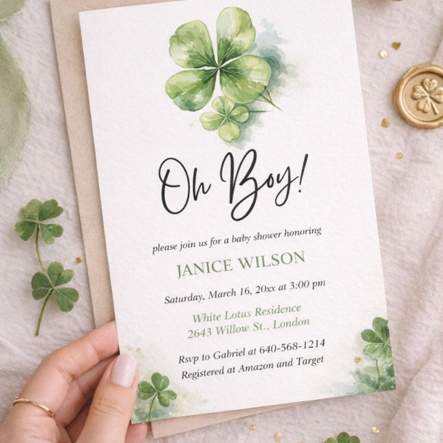 Invitation Oh Boy Green Shamrock St. Patricks Day Baby Shower (Créateur téléchargé)
