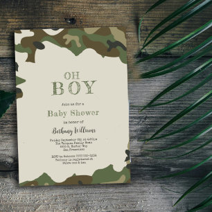 Invitation Oh Boy Green Woodland Baby shower Camo