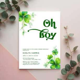 Invitation Oh Boy Greenery Baby shower de la Saint Patrick