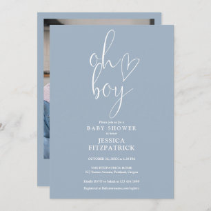 Invitation Oh Boy Heart Dusty Blue Boy Baby shower photo