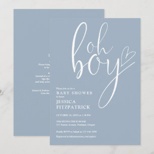Invitation Oh Boy Heart Dusty Blue Boy Baby Shower Tout En Un