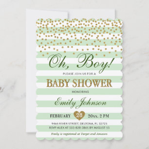 Invitation Oh Boy Light Vert Khaki Gold Confetti Baby shower