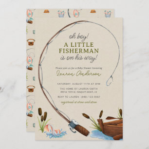 Invitation Oh Boy Little Fisherman Baby shower d'aquarelle