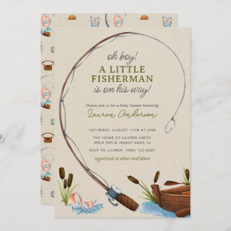 Invitation Oh Boy Little Fisherman Baby shower d'aquarelle
