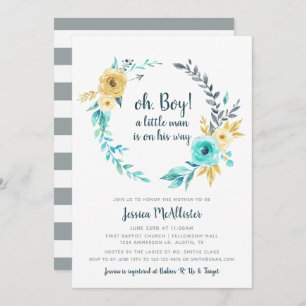 Invitation oh Boy Little Man Baby shower Turquoise Gold Invit