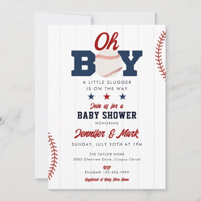 Invitation Oh Boy Little Slugger Baseball Baby Shower (Devant)