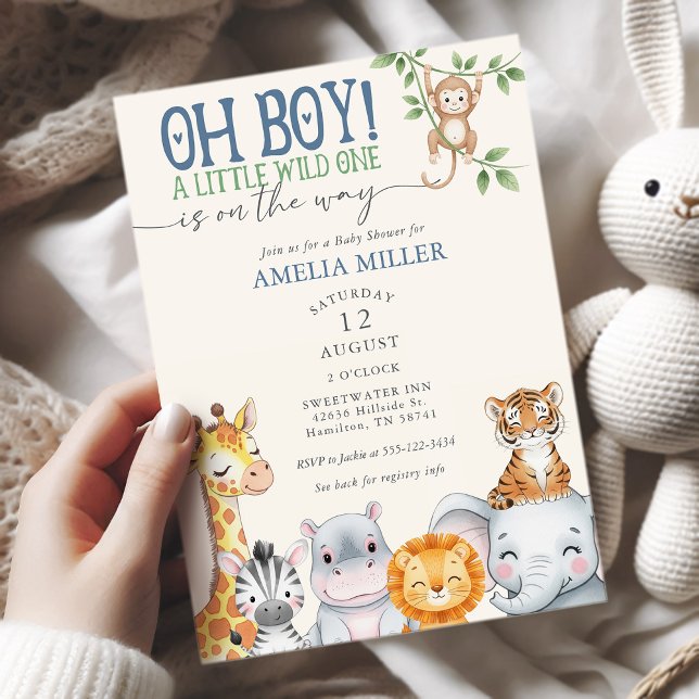 Invitation Oh Boy Little Wild One Safari Animals Baby Shower (Oh Boy Little Wild One Safari Animals Baby Shower Invitation)