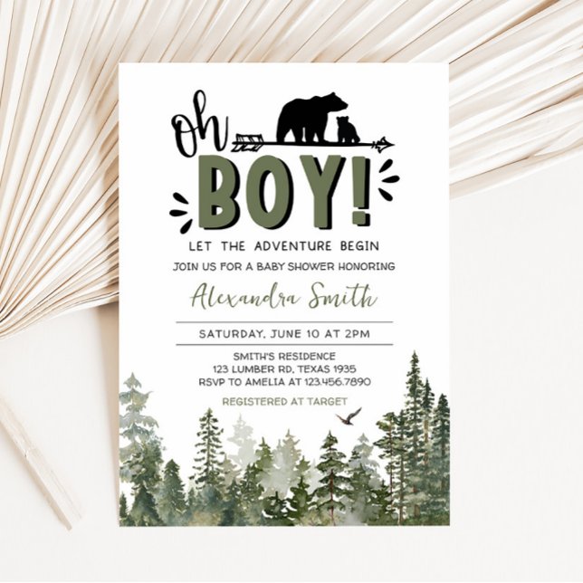 Invitation Oh Boy Lumberjack Baby shower (Rustic Pine Trees Baby Shower Invitation)
