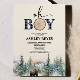 Invitation Oh Boy Lumberjack Baby shower d'ours de forêt
