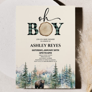 Invitation Oh Boy Lumberjack Baby shower d'ours de forêt