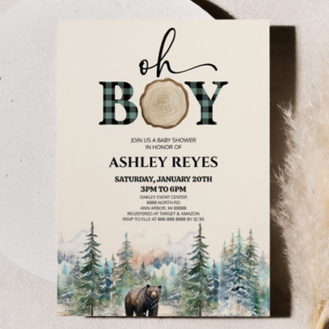 Invitation Oh Boy Lumberjack Baby shower d'ours de forêt (Créateur téléchargé)