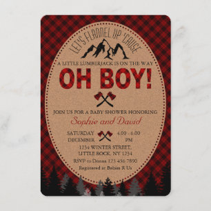Invitation Oh Boy Lumberjack Red Buffalo Baby shower Invitati