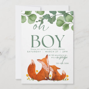 Invitation Oh boy mignon Safar baby shower fox floral