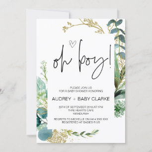 Invitation Oh Boy migny Baby shower Party Green Eucalyptus In