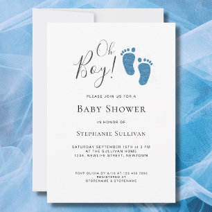 Invitation  Oh Boy Modern Blue Baby Shower 