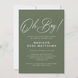 Invitation Oh Boy Modern Script Sage Olive Baby Shower